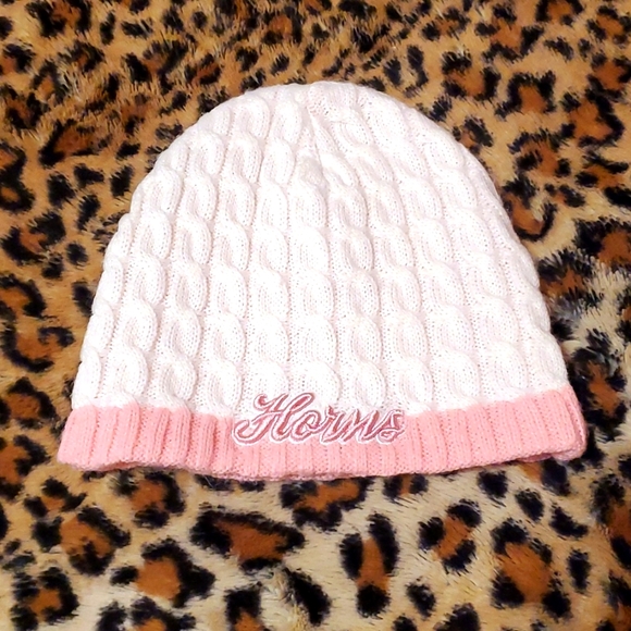 Women's Knit University of Texas Longhorns Beanie Hat White with Pink - Picture 2 of 2
